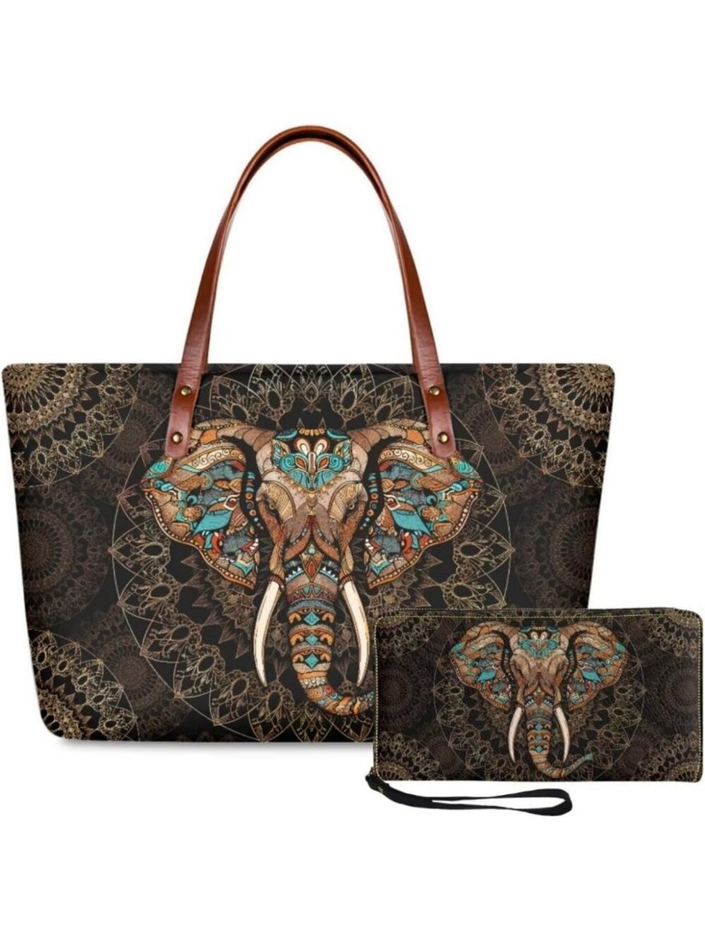 2 Pcs Large Tote Handbag Set with PU Wallet - Stylish Women's Satchel & Shoulder